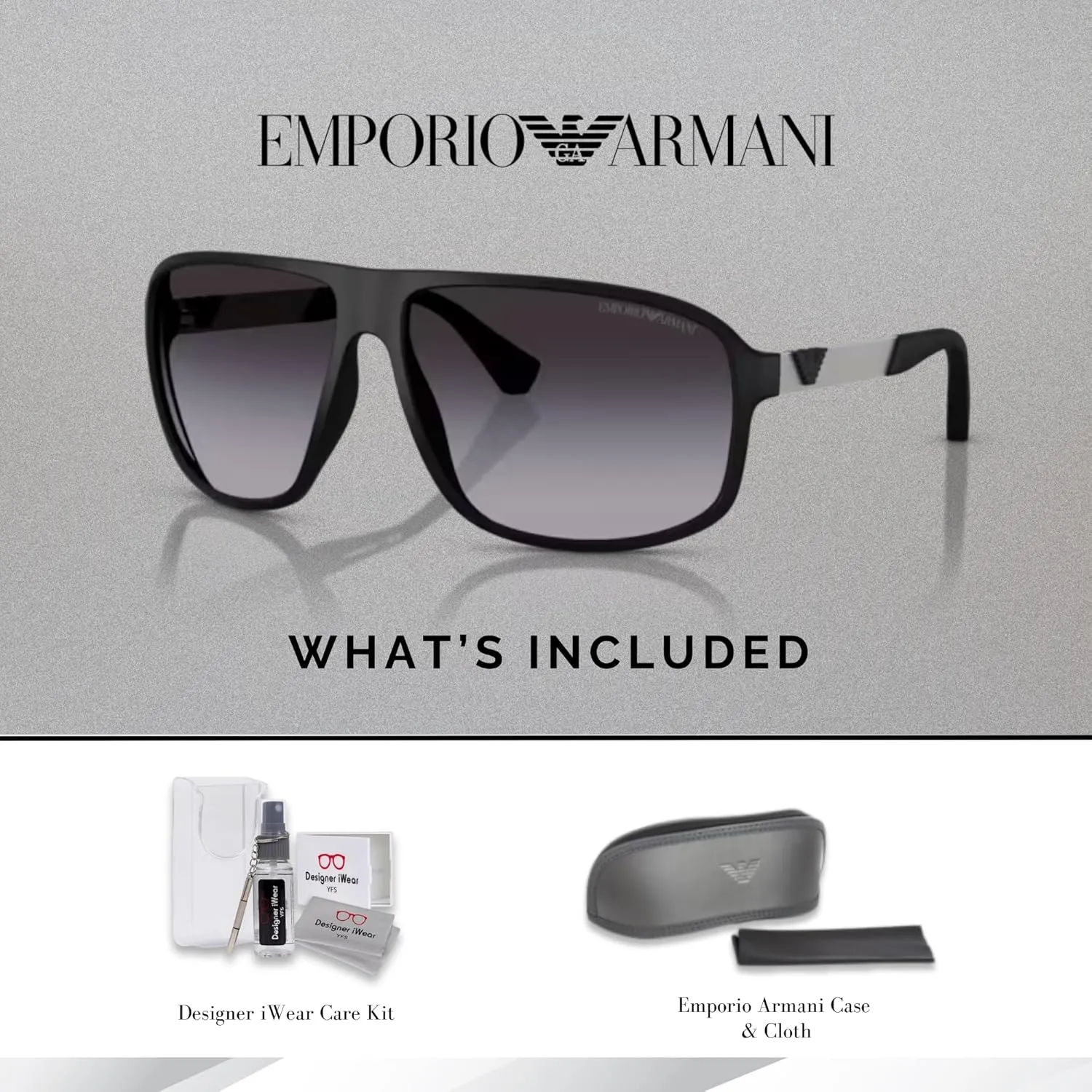 Emporio Armani EA4029 Square Sunglasses For Men   BUNDLE with Designer iWear Eyewear Care Kit