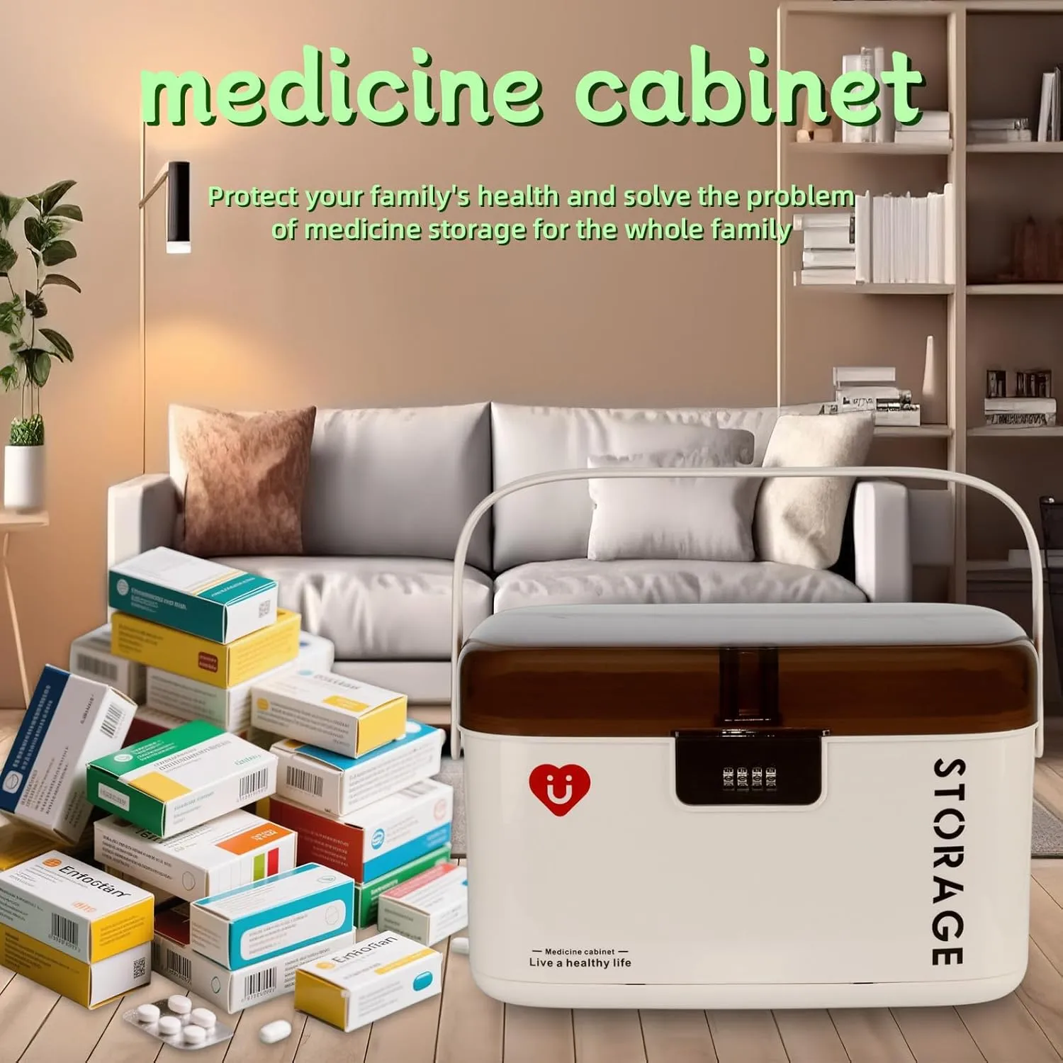 Empty Medicine Lock Box with 4-Digit Combination Lock, Secure Medical Organizer, Plastic Lockable Box for Home, Travel & First Aid Storage (Small)