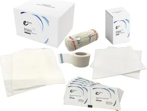 Endure Wound Care Kit 3, First Aid Pack, Non-Woven Sponge 2"x2" Pack of 100, Non-Woven Sponge 4"x4" Pack of 100, 1 Roll of White Paper Tape, 10 Alcohol Prep Pads & 1 Red Thread Crepe Bandage.