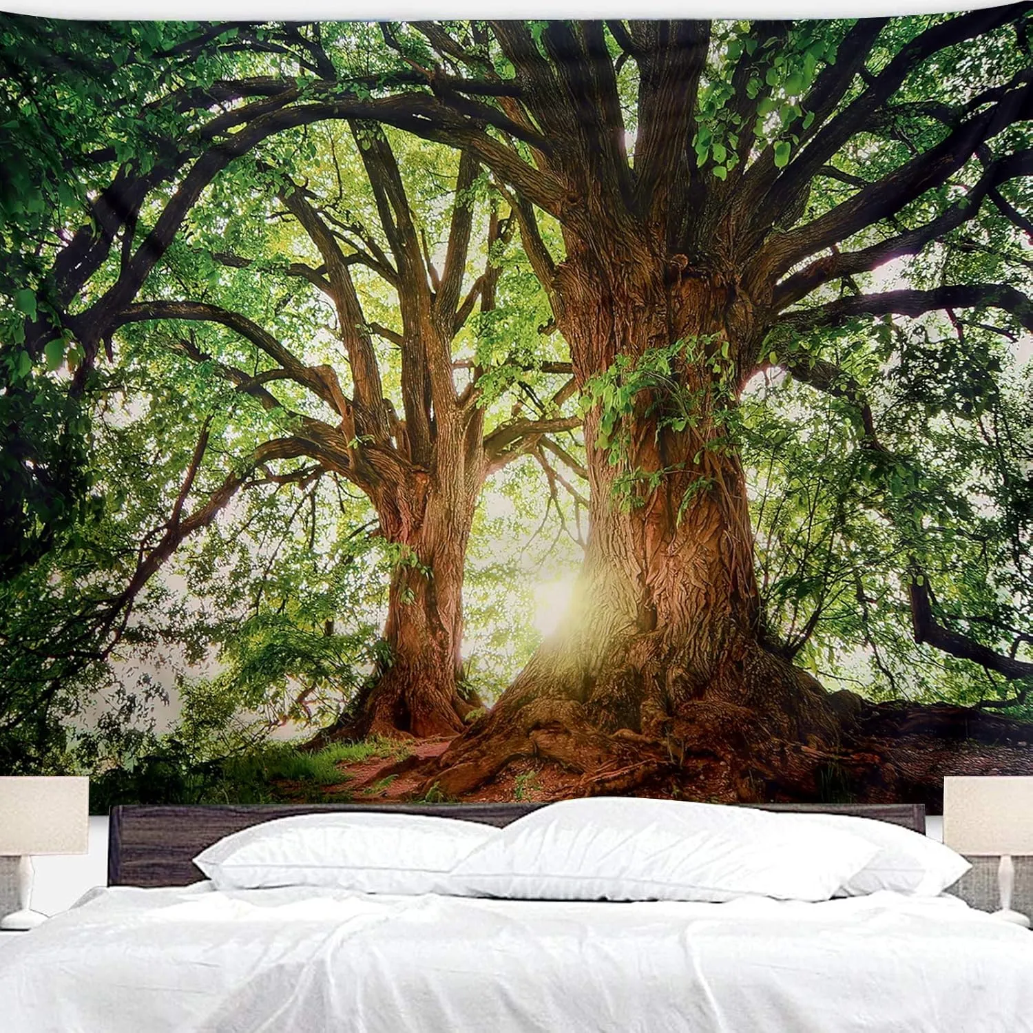 ENJOHOS Dark Green Landscape Nature Tapestry Home Decor Extra Large Wall Hanging Tree Tapestry Enchanted Forest Backdrop for Bedroom Living Room Indoor Outdoor Decoration (90''L x 71''W)