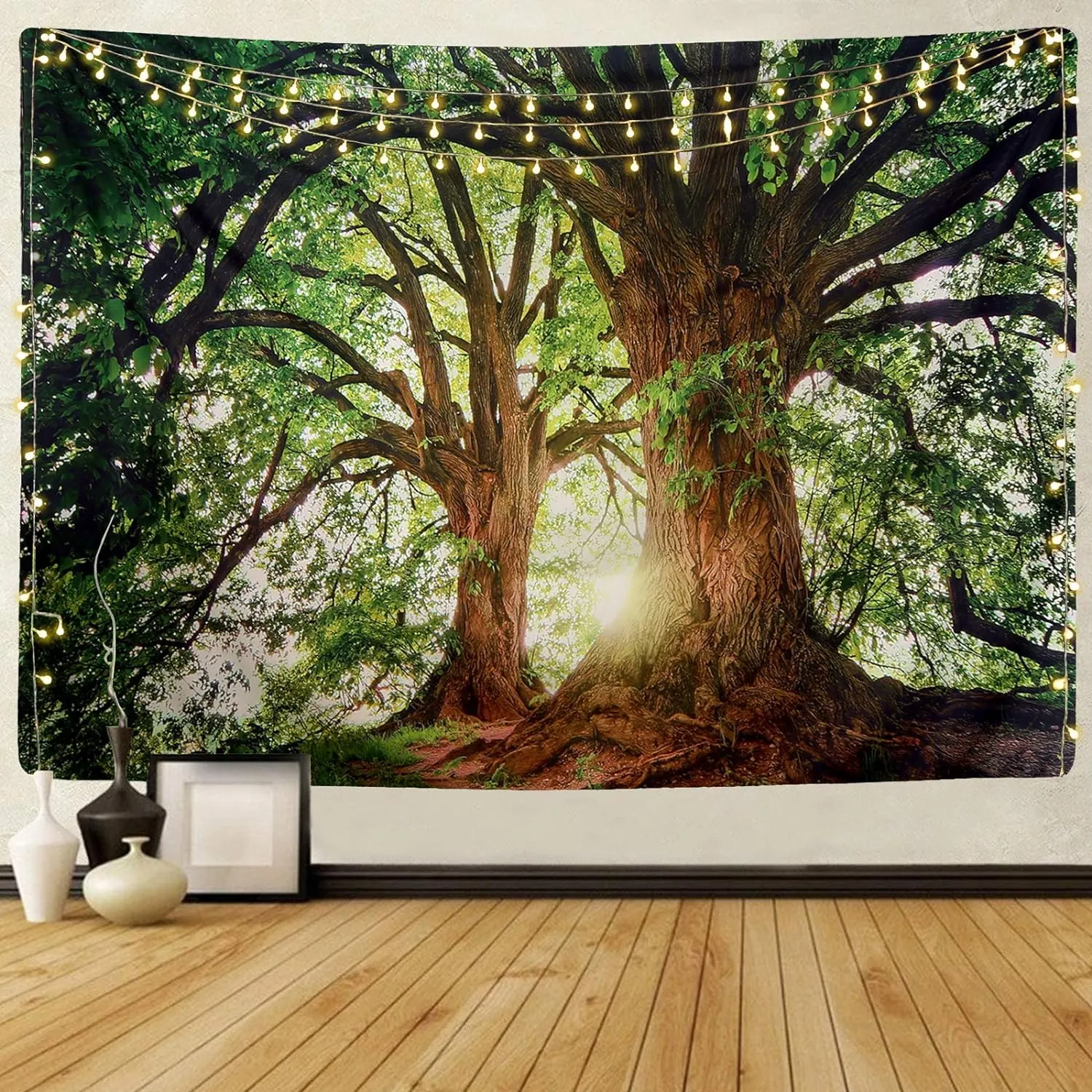 ENJOHOS Dark Green Landscape Nature Tapestry Home Decor Extra Large Wall Hanging Tree Tapestry Enchanted Forest Backdrop for Bedroom Living Room Indoor Outdoor Decoration (90''L x 71''W)