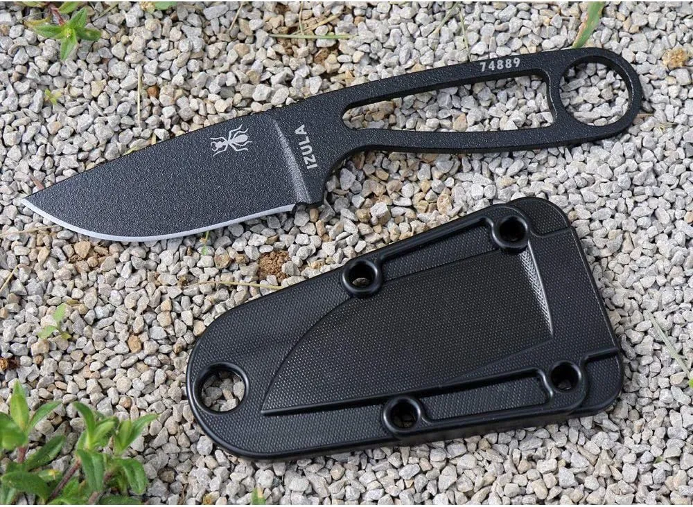 ESEE Knives Izula Fixed Blade Knife w/Survival Kit, Sheath & Clip Plate (Black)