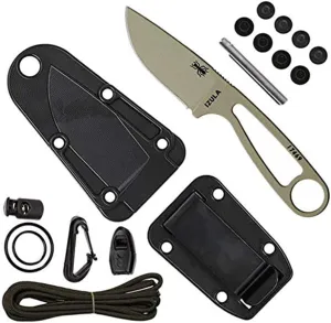 ESEE Knives Izula Fixed Blade Knife w/Survival Kit, Sheath & Clip Plate (Dark Earth)