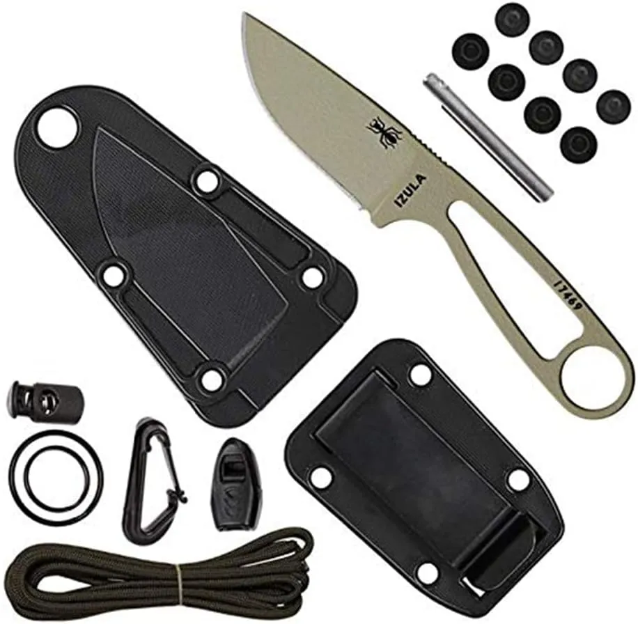 ESEE Knives Izula Fixed Blade Knife w/Survival Kit, Sheath & Clip Plate (Dark Earth)