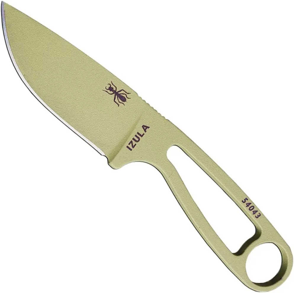ESEE Knives Izula Fixed Blade Knife w/Survival Kit, Sheath & Clip Plate (Desert Tan)