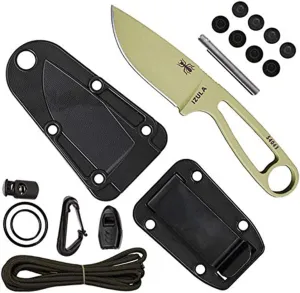 ESEE Knives Izula Fixed Blade Knife w/Survival Kit, Sheath & Clip Plate (Desert Tan)