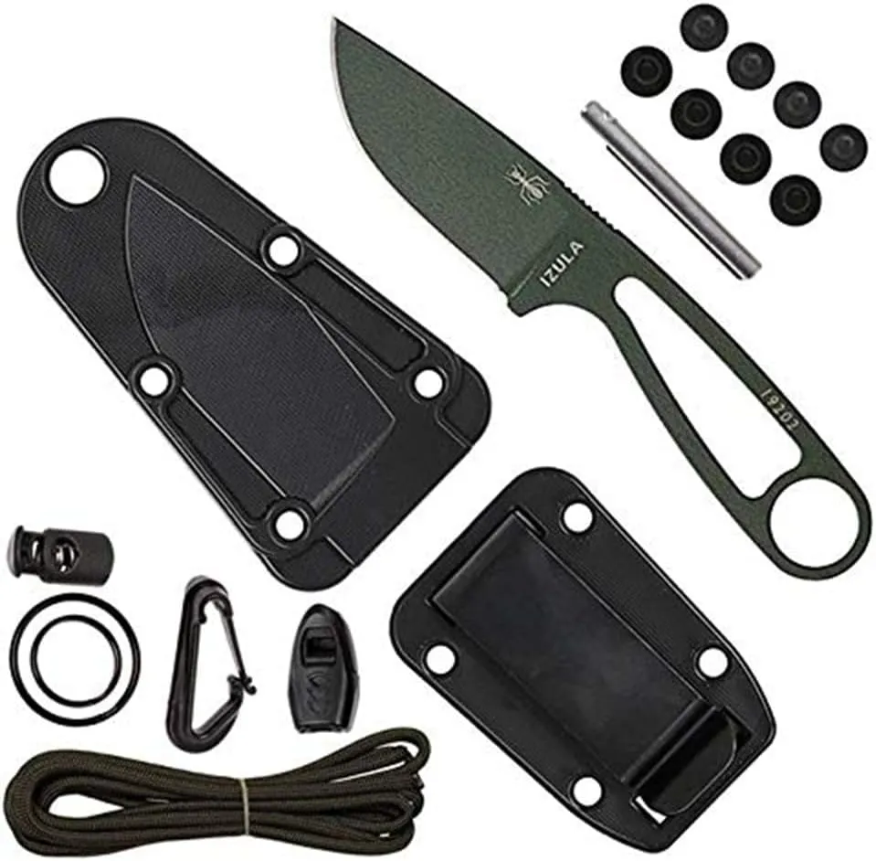 ESEE Knives Izula Fixed Blade Knife w/Survival Kit, Sheath & Clip Plate (Olive Drab)