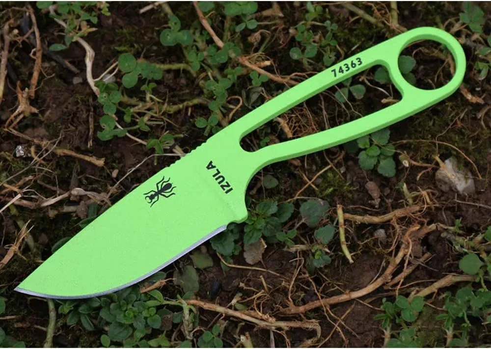 ESEE Knives Izula Fixed Blade Knife w/Survival Kit, Sheath & Clip Plate (Venom Green)
