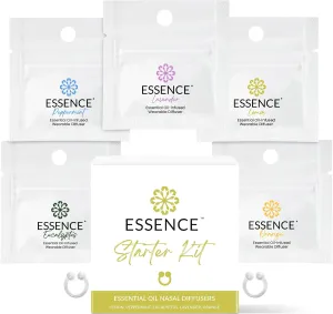 Essence Nasal Diffuser Starter Kit – Essential Oil Silicone Nose Ring Inhalers for Beginners – Wearable Aromatherapy Bundle for Relaxation, Energy & Breathing Support