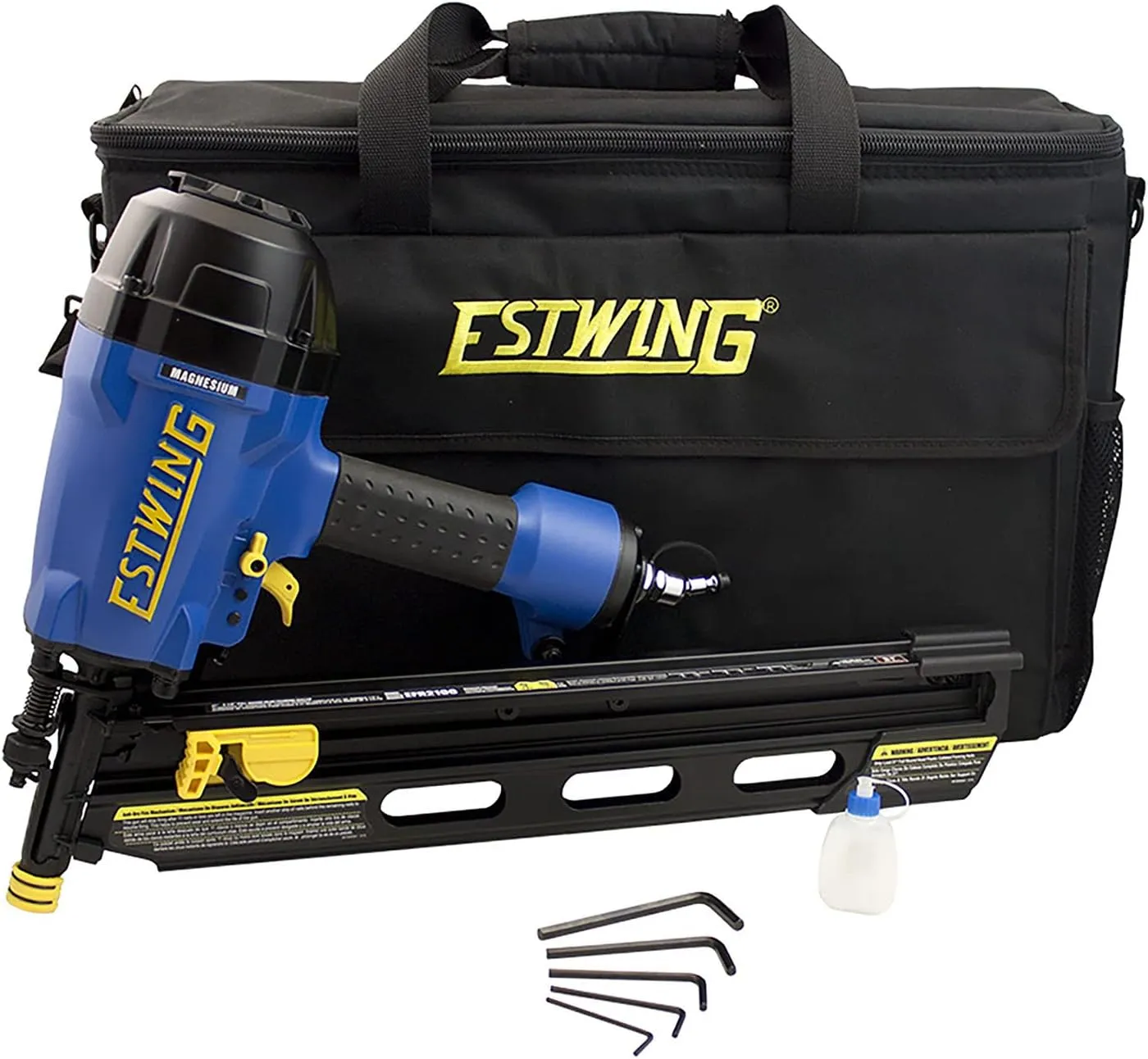 Estwing Pneumatic 21 Degree Framing Nailer, 2”–3-1/2” Framing Nails, Lightweight Magnesium Nail Gun with Depth Adjustment, Dual Trigger & Swivel Fitting, Includes Belt Hook & Carry Bag, EFR2190