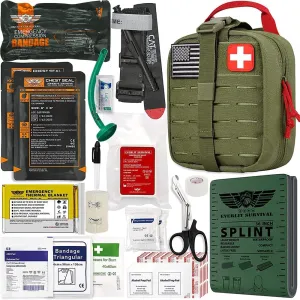 EVERLIT Advanced Emergency Trauma Kit, CAT GEN-7 Tourniquet Mil-Spec Nylon Laser Cut Pouch with 36" Splint, Military Combat Tactical IFAK for First Aid Response Bleeding Control
