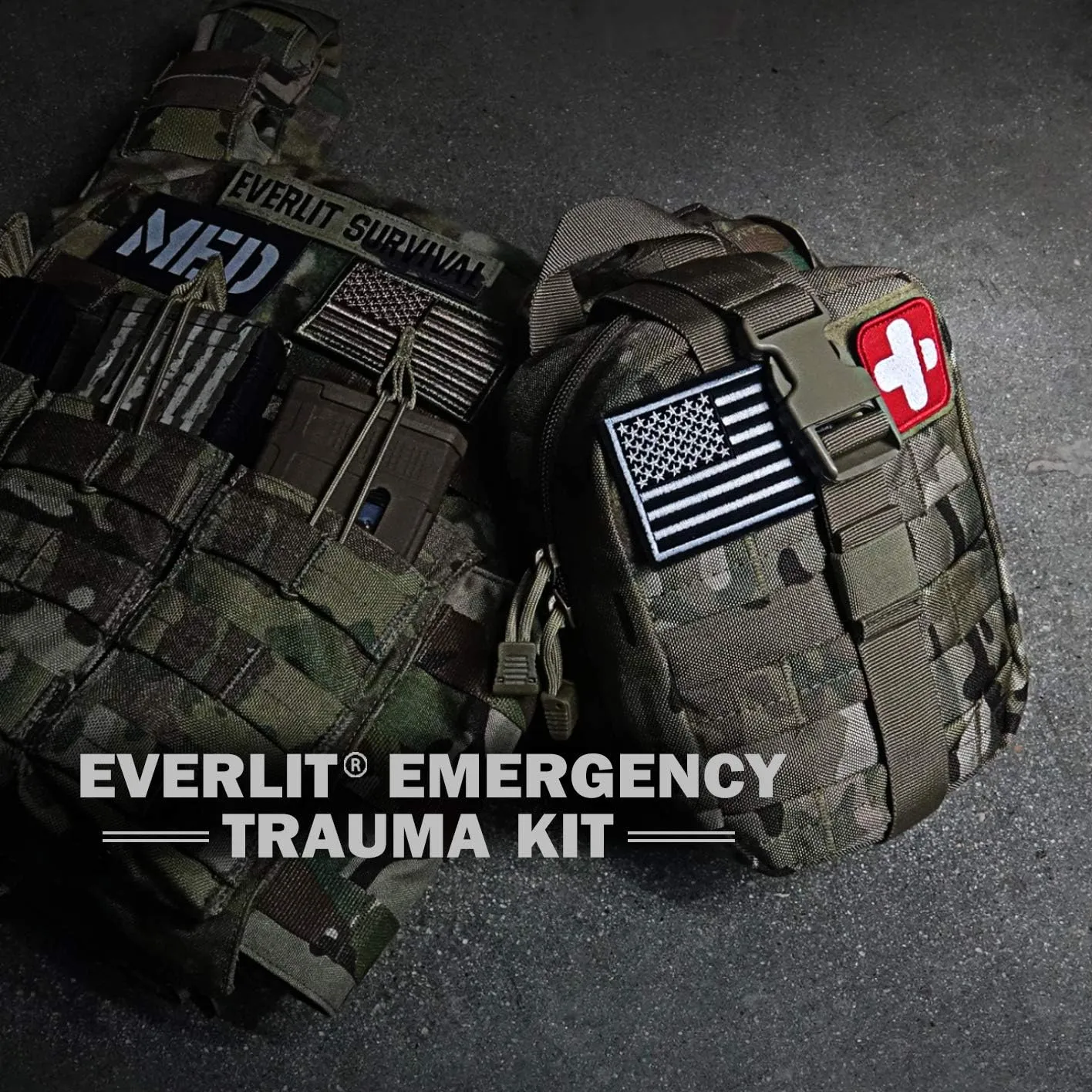 EVERLIT Emergency Trauma Kit, CAT GEN-7 Tourniquet 36" Splint, Military Combat Tactical IFAK for Critical Wounds First Aid, Gun Shots, Severe Bleeding Control (Camouflage)