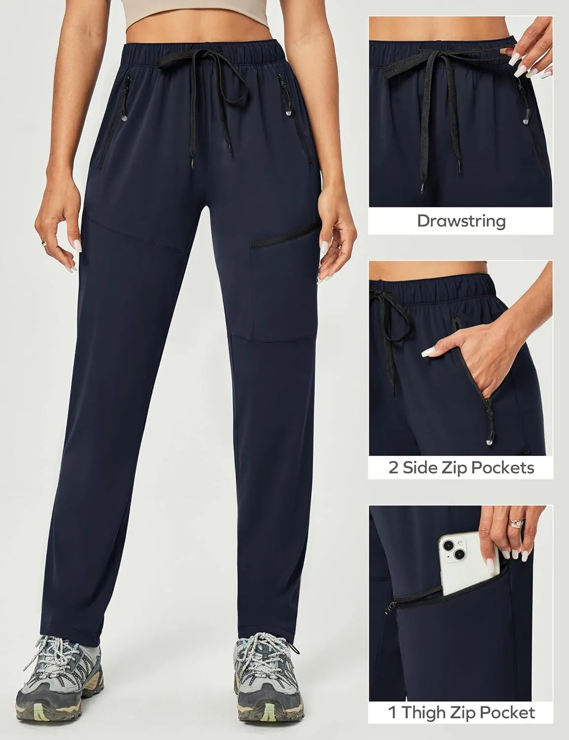 Ewedoos Hiking Pants Women with Zipper Pockets Lightweight Water Resistant Cargo Pants Quick Dry UPF 50  Travel Camping