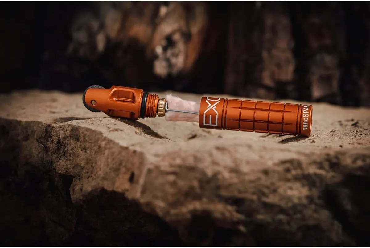 Exotac nanoSPARK Ultra-Compact Fire Starter with One-Handed Operation High-Spark Flint Wheel and Waterproof Storage Compartment Holds quickLIGHT Tinder and Up to 5 Replacement Flints