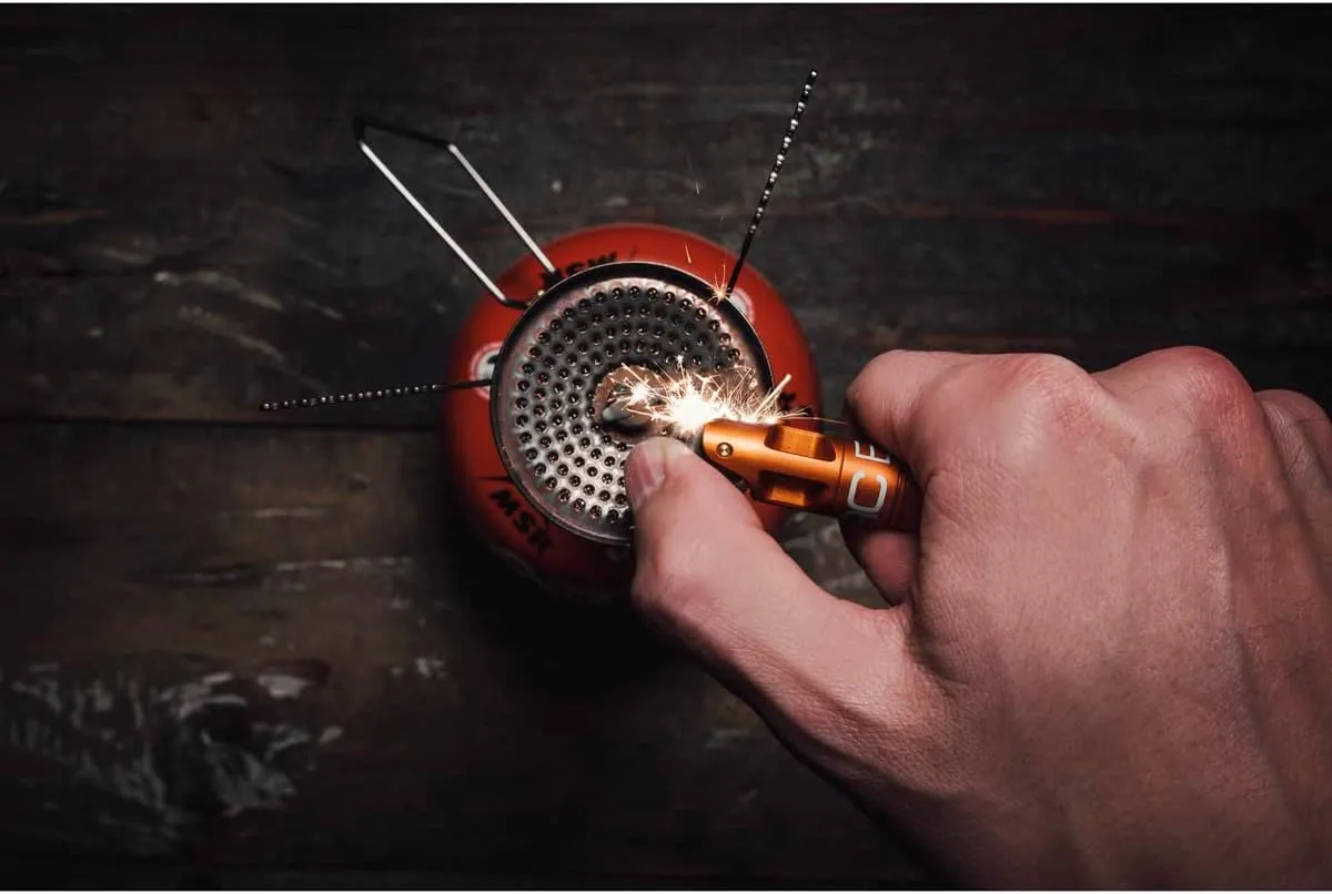 Exotac nanoSPARK Ultra-Compact Fire Starter with One-Handed Operation High-Spark Flint Wheel and Waterproof Storage Compartment Holds quickLIGHT Tinder and Up to 5 Replacement Flints