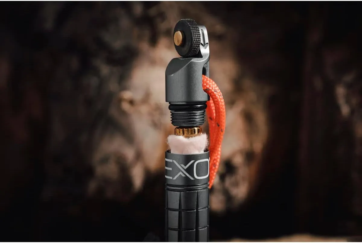 Exotac nanoSPARK Ultra-Compact Fire Starter with One-Handed Operation High-Spark Flint Wheel and Waterproof Storage Compartment Holds quickLIGHT Tinder and Up to 5 Replacement Flints