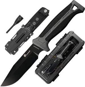 Extra Sharp Bushcraft Knife with Fire Starter, Premium D2 Steel Fixed Blade Survival Camping Knife with Plastic Sheath for Outdoor, Hiking, Backpacking(Black)