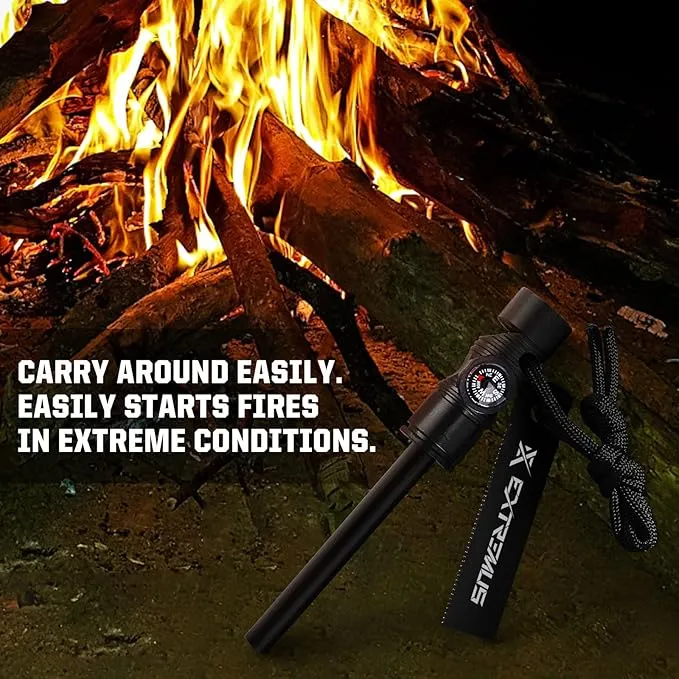 Extremus 6-in-1 Magnesium Fire Starter with Striker, High Temp Magnesium Rod