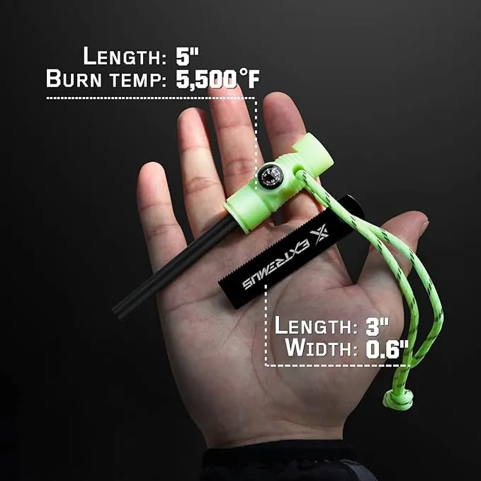 Extremus 6-in-1 Magnesium Fire Starter with Striker, High Temp Magnesium Rod