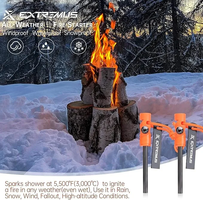 Extremus 6-in-1 Magnesium Fire Starter with Striker, High Temp Magnesium Rod