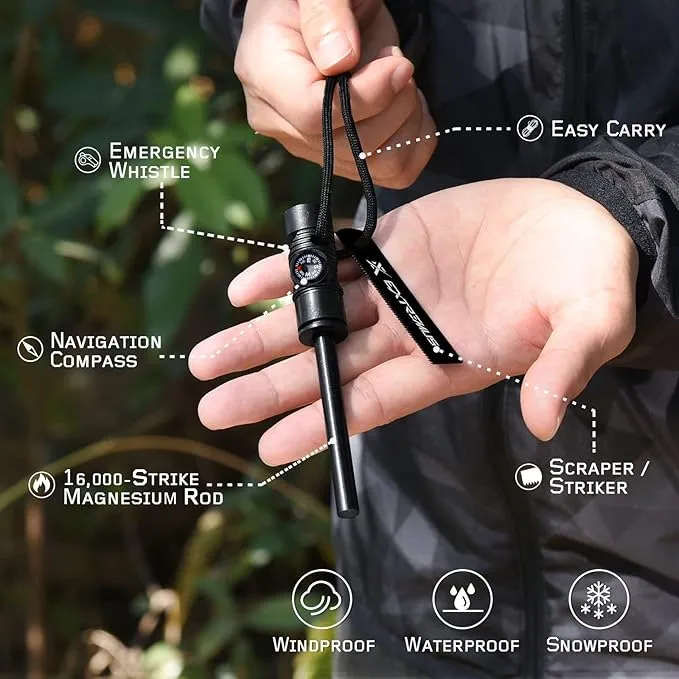 Extremus 6-in-1 Magnesium Fire Starter with Striker, High Temp Magnesium Rod