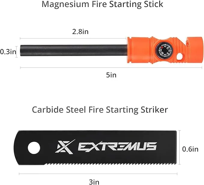 Extremus 6-in-1 Magnesium Fire Starter with Striker, High Temp Magnesium Rod