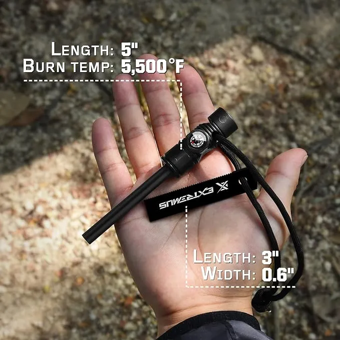 Extremus 6-in-1 Magnesium Fire Starter with Striker, High Temp Magnesium Rod