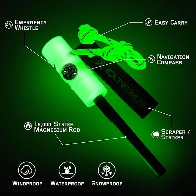 Extremus 6-in-1 Magnesium Fire Starter with Striker, High Temp Magnesium Rod