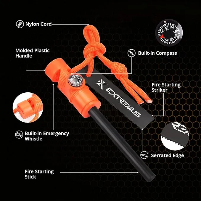 Extremus 6-in-1 Magnesium Fire Starter with Striker, High Temp Magnesium Rod