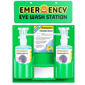 Eye Wash Station Portable Eye Wash Kit for Emergency, Emergency Eye Wash Station with Two Bottles of 16 Ounce, Wall Mount Eyewash kit with Mirror & Emergency Sign, Personal Use, No Liquid