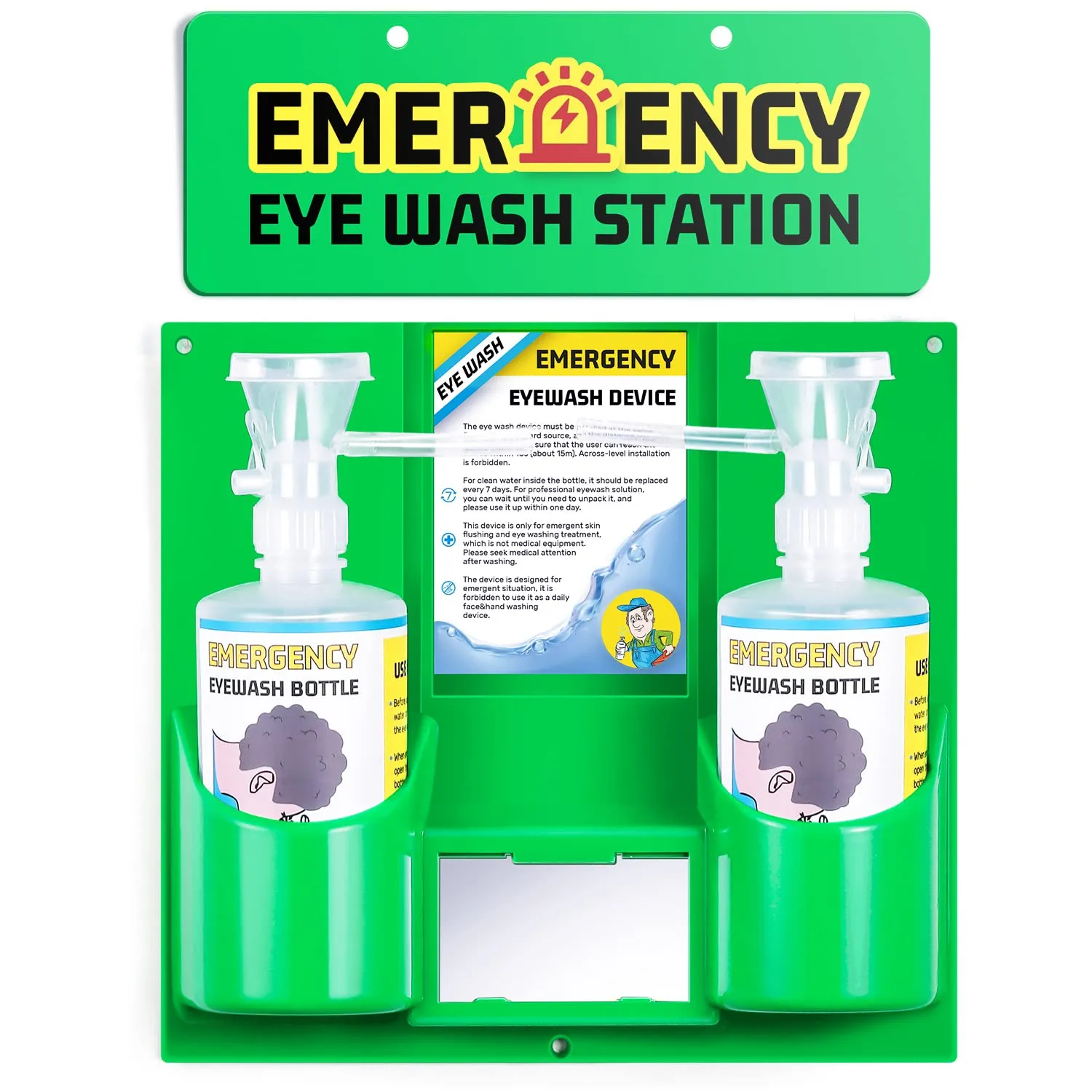 Eye Wash Station Portable Eye Wash Kit for Emergency, Emergency Eye Wash Station with Two Bottles of 16 Ounce, Wall Mount Eyewash kit with Mirror & Emergency Sign, Personal Use, No Liquid