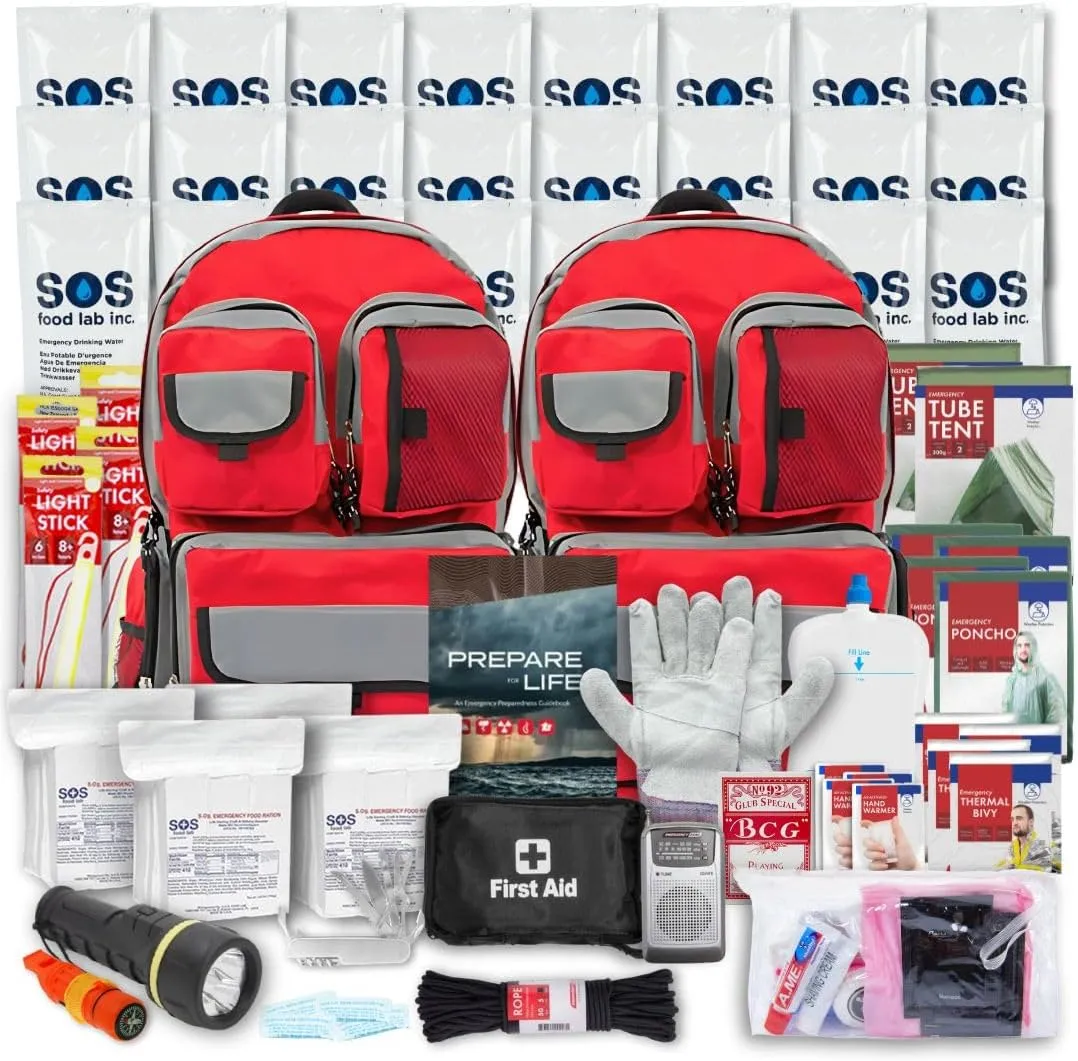Family Emergency Kit - 4 Person | All-in-one Survival Kit Backpack for Earthquake, Flood, Disaster Relief, Civil Unrest & Outdoor - Survival Bag & Emergency Preparedness Kit for Families