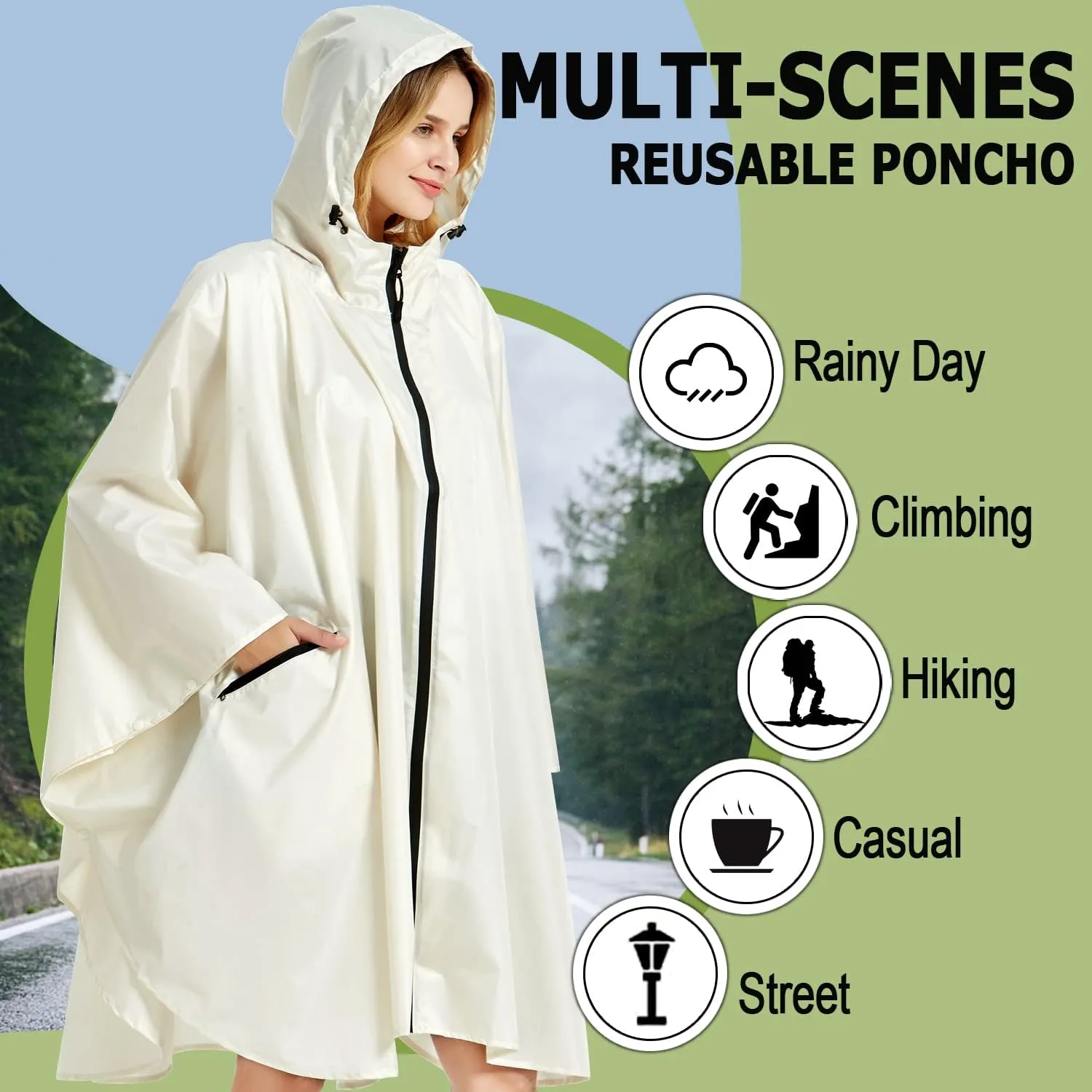 Fashion Hooded Rain Poncho Waterproof Raincoat Jacket with pocket for Women/Men/Adult