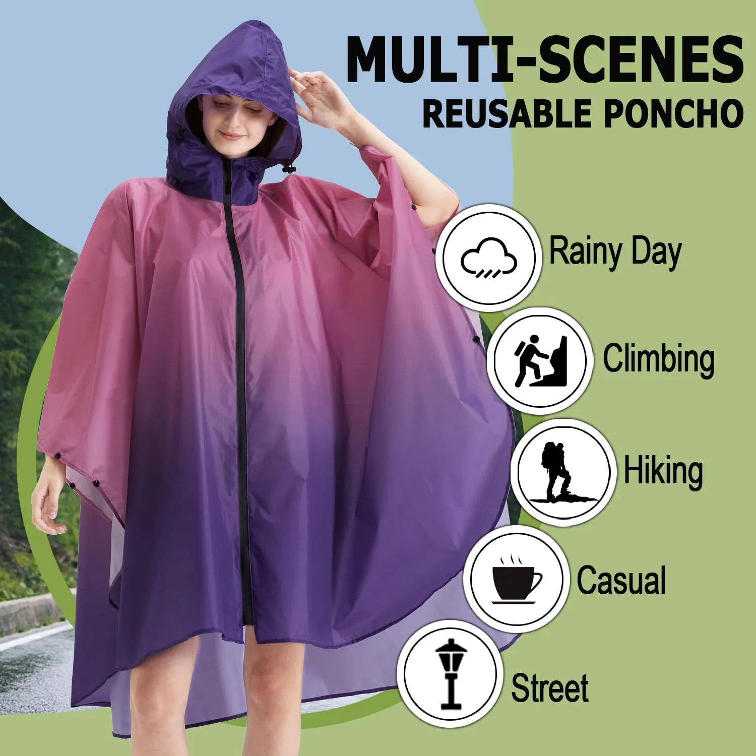 Fashion Hooded Rain Poncho Waterproof Raincoat Jacket with pocket for Women/Men/Adult