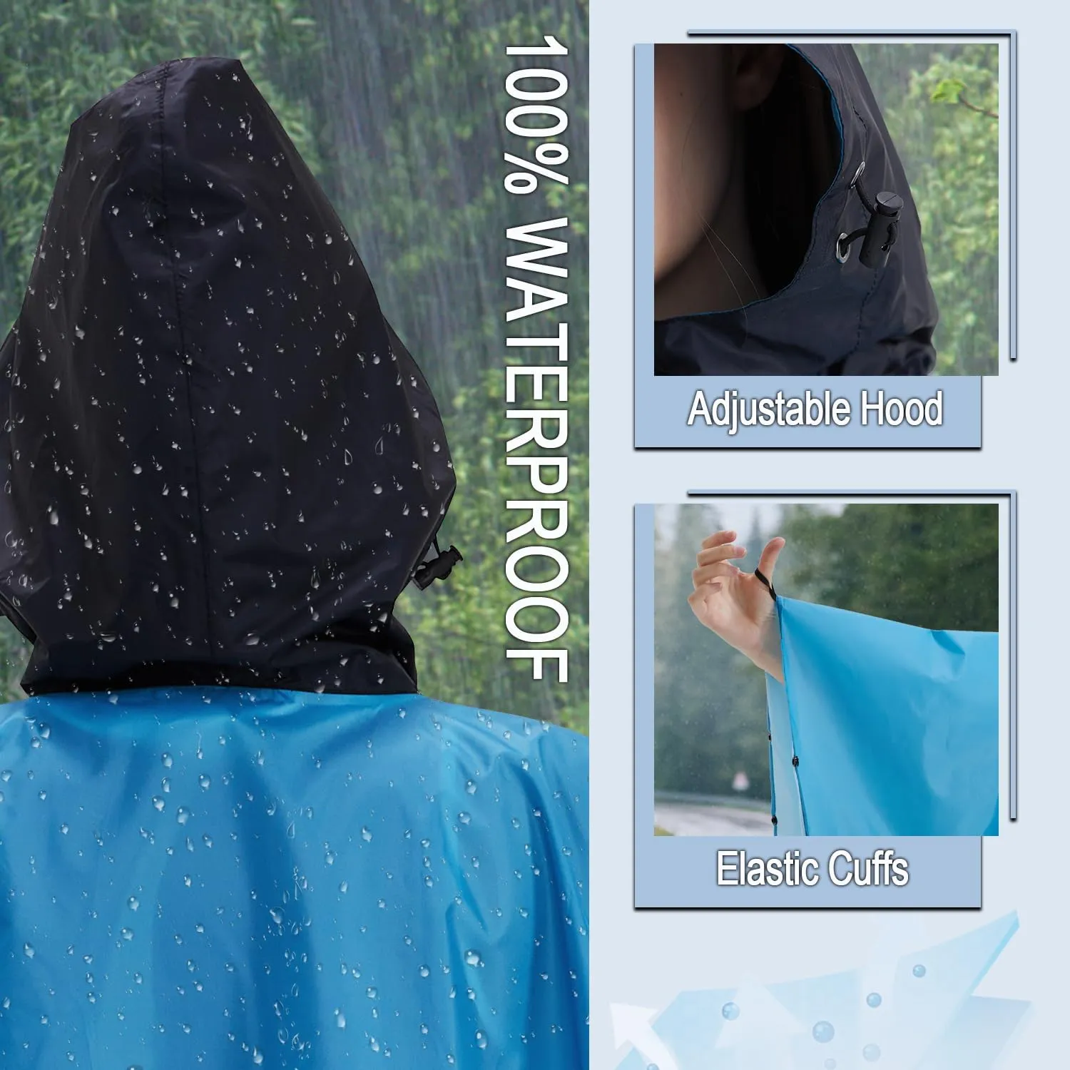 Fashion Hooded Rain Poncho Waterproof Raincoat Jacket with pocket for Women/Men/Adult
