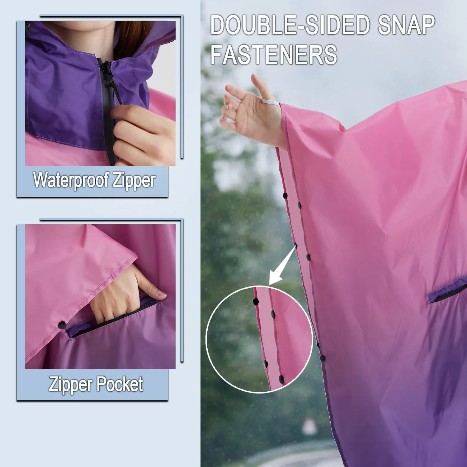 Fashion Hooded Rain Poncho Waterproof Raincoat Jacket with pocket for Women/Men/Adult