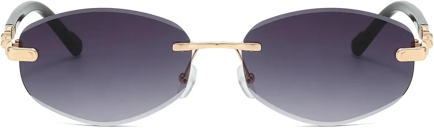 Fashion Rimless Polygon Metal Shades Women Driving Sunglasses Trendy Gradient Beach Sun Glasses