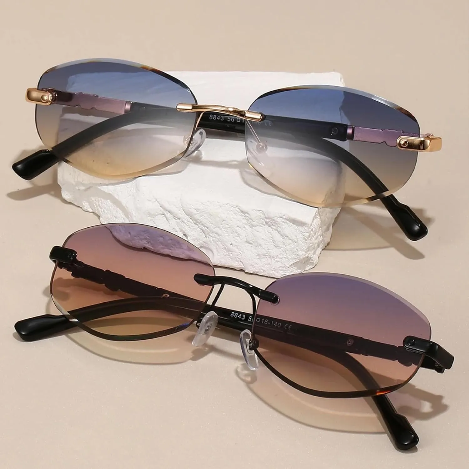 Fashion Rimless Polygon Metal Shades Women Driving Sunglasses Trendy Gradient Beach Sun Glasses