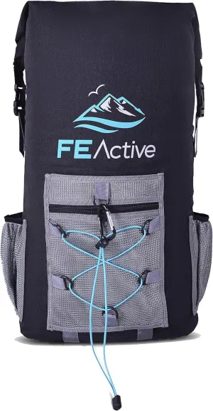 FE Active Waterproof 35L Insulated Cooler Backpack with Dry Ice Storage - Versatile for Camping, Beach & Fishing - Designed in California, USA - Back Pack Cooler - Waterproof Fishing Backpack