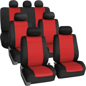 FH Group Car Seat Covers Three-Row 7 Seater Neoprene Waterproof Car Full Set Seat Covers, Airbag Ready and Split - Fit Most Car, Truck, SUV, & Van (Red/Black)