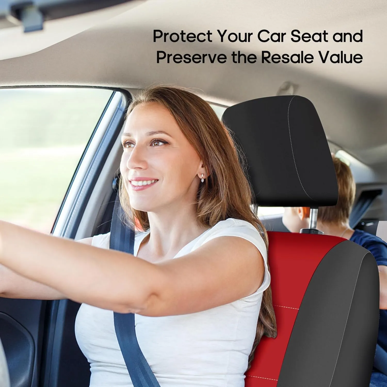 FH Group Car Seat Covers Three-Row 7 Seater Neoprene Waterproof Car Full Set Seat Covers, Airbag Ready and Split - Fit Most Car, Truck, SUV, & Van (Red/Black)