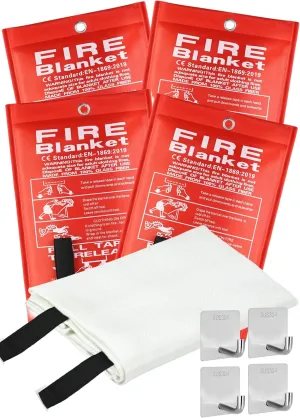 Fire Blanket Emergency for Home and Kitchen, 40" x 40", Fiberglass Suppression Fire Retardant Blankets for Office, Car, Warehouse, Fireplace, Grill Safety (4 Pack)