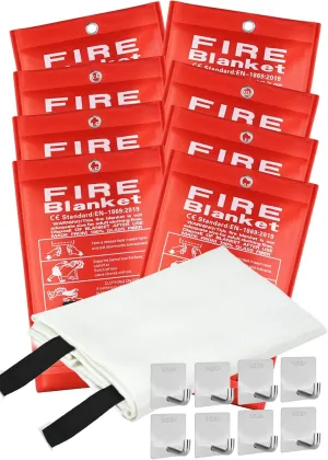 Fire Blanket Emergency for Home and Kitchen, 40" x 40", Fiberglass Suppression Fire Retardant Blankets for Office, Car, Warehouse, Fireplace, Grill Safety (8 Pack)