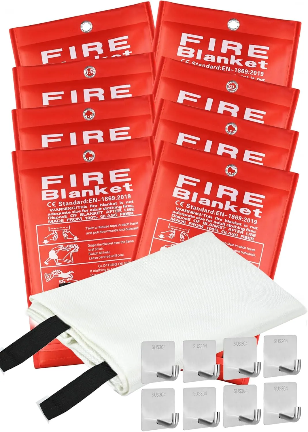 Fire Blanket Emergency for Home and Kitchen, 40" x 40", Fiberglass Suppression Fire Retardant Blankets for Office, Car, Warehouse, Fireplace, Grill Safety (8 Pack)