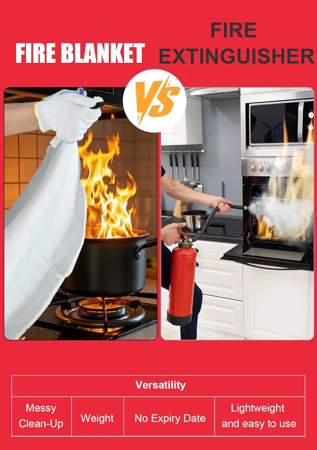 Fire Blanket Emergency for Home and Kitchen, 40" x 40", Fiberglass Suppression Fire Retardant Blankets for Office, Car, Warehouse, Fireplace, Grill Safety (8 Pack)
