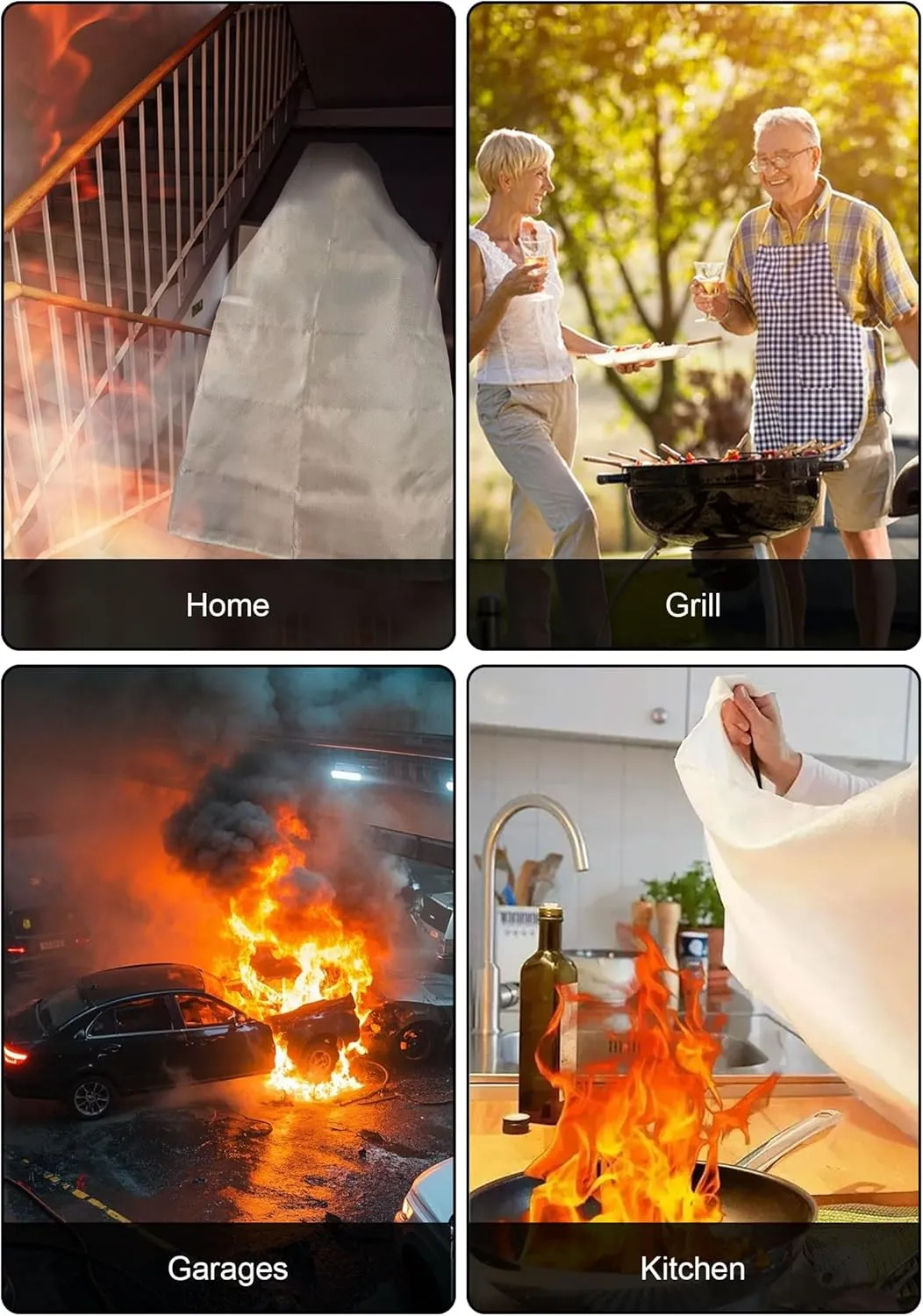 Fire Blanket Emergency for Home and Kitchen, 40" x 40", Fiberglass Suppression Fire Retardant Blankets for Office, Car, Warehouse, Fireplace, Grill Safety (8 Pack)