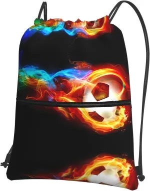 Fire Dragon Roll soccer Print Drawstring Backpack â€“ Adjustable Lightweight Gym Bag for Sports, Yoga, Travel, and Hiking