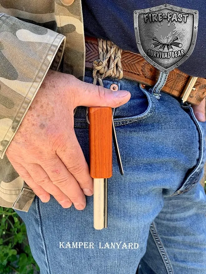 Fire Fast Kamper Lanyard. European Fire Steel Ferro Rod and Magnesium. Compact Durable Lite Weight Emergency Fire Starter for Camping, Backpacking, Hiking.