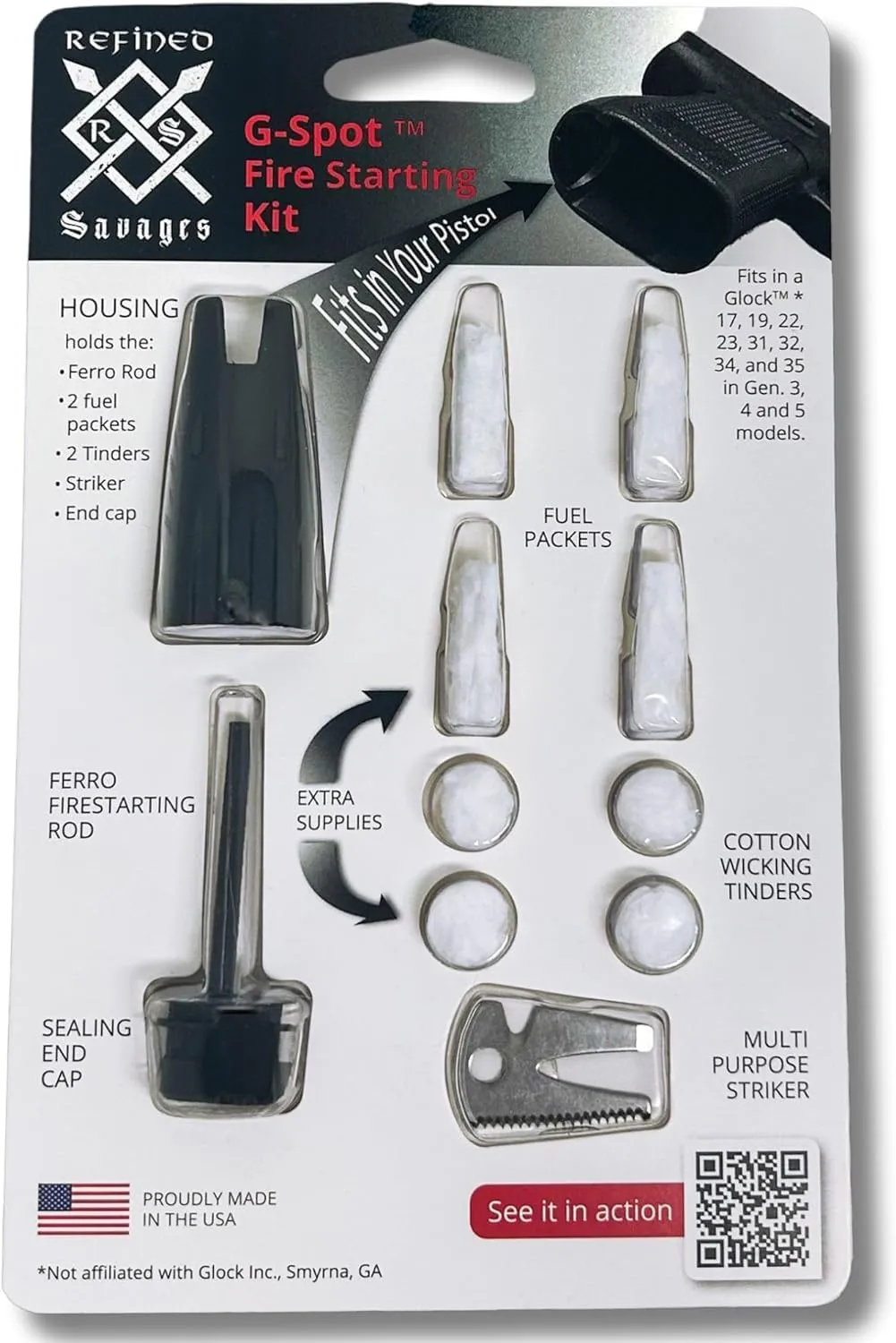 Fire Starter & Kit - for Glock Accessories - Survival Tools - Flint Fire Starter Kit - for Glock 17/19/22/34/35