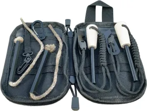 Fire Starter Survival Kit, Larger Ferro Rod with Striker Lanyard 3in Long Flint and Steel, 13.8in Wick Hemp Cord, Multifunctional Bag